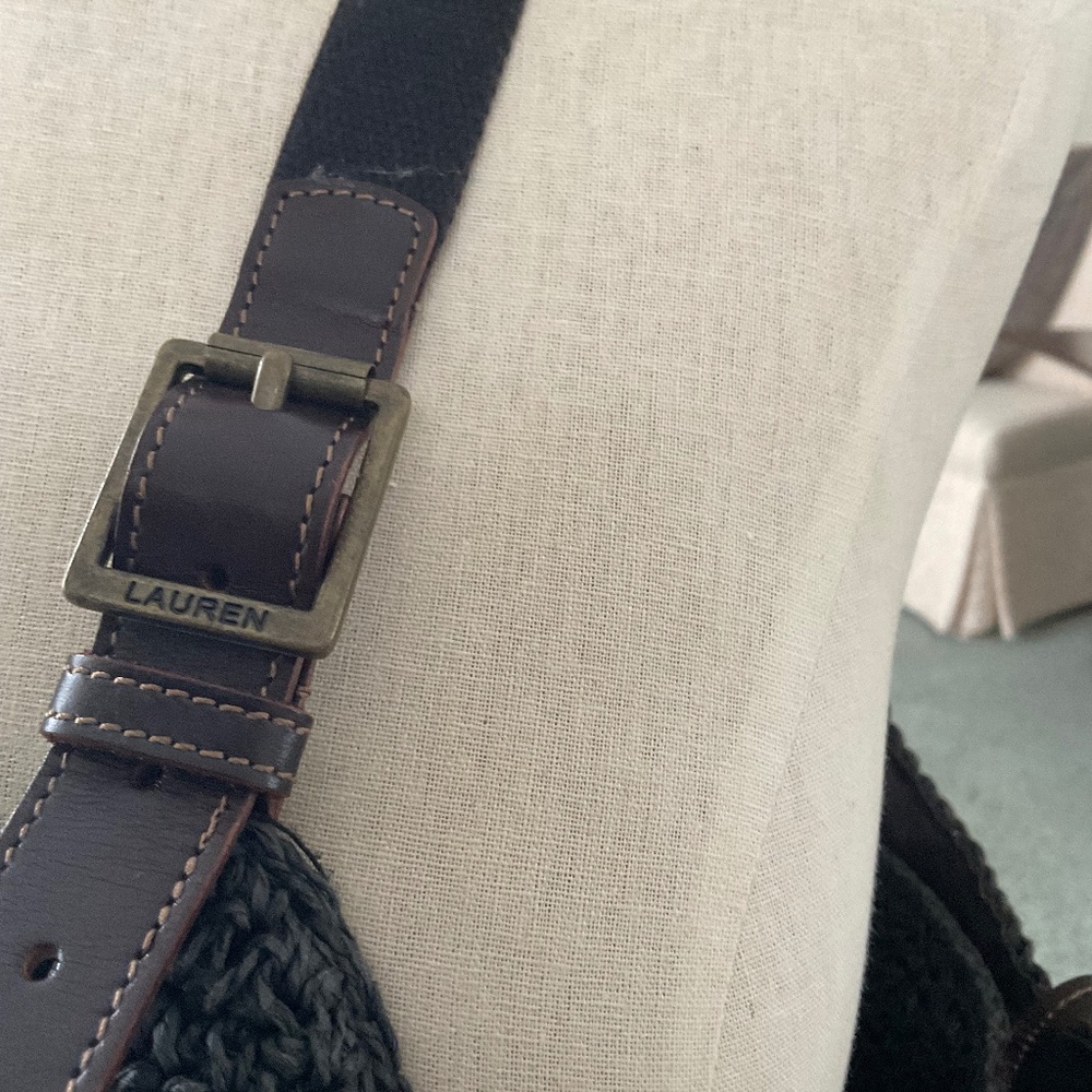 Lauren Ralph Lauren Black Knit Tote with Leather Trim - Picture 2 of 6